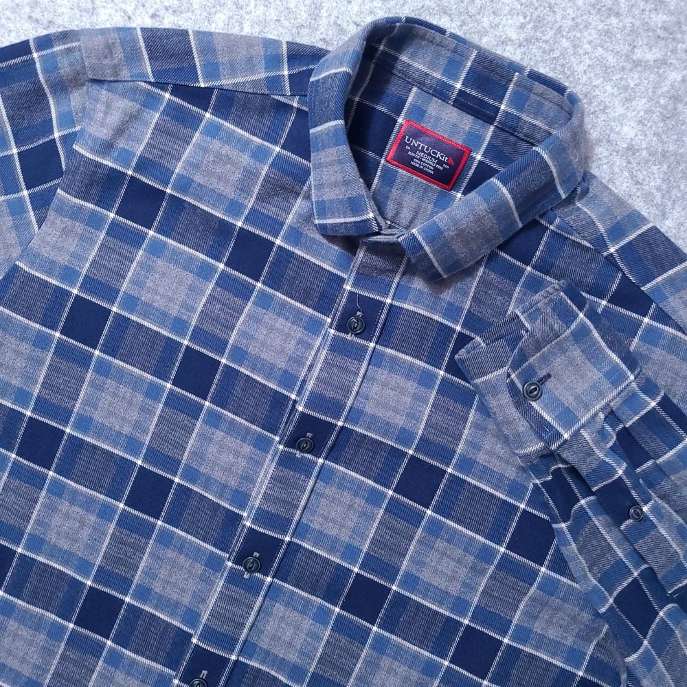 UNTUCKit Button Down Shirt Mens Medium Blue Plaid Flannel Slim Fit